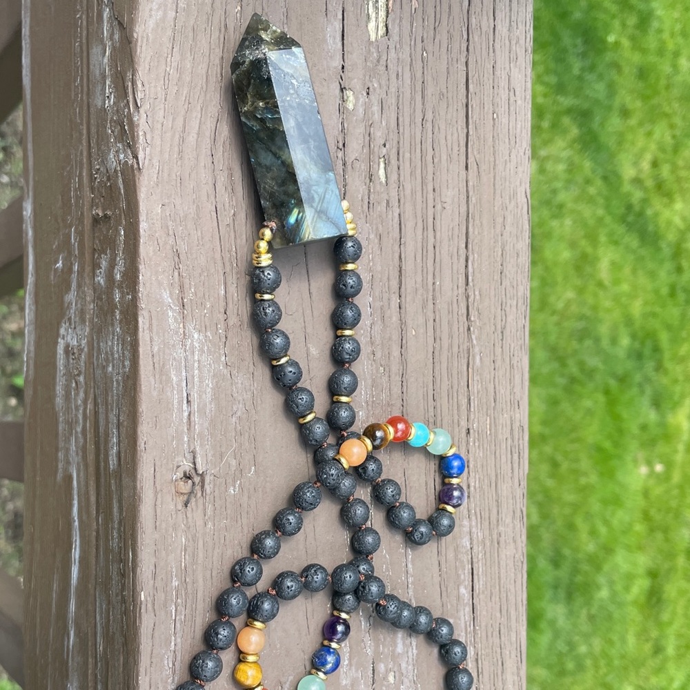 Labradorite Point 108 mala prayer beads chakra